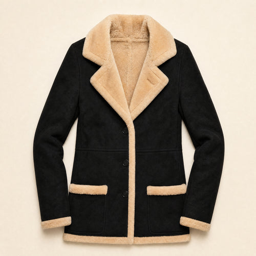 Abyss Suede Shearling Jacket in Black