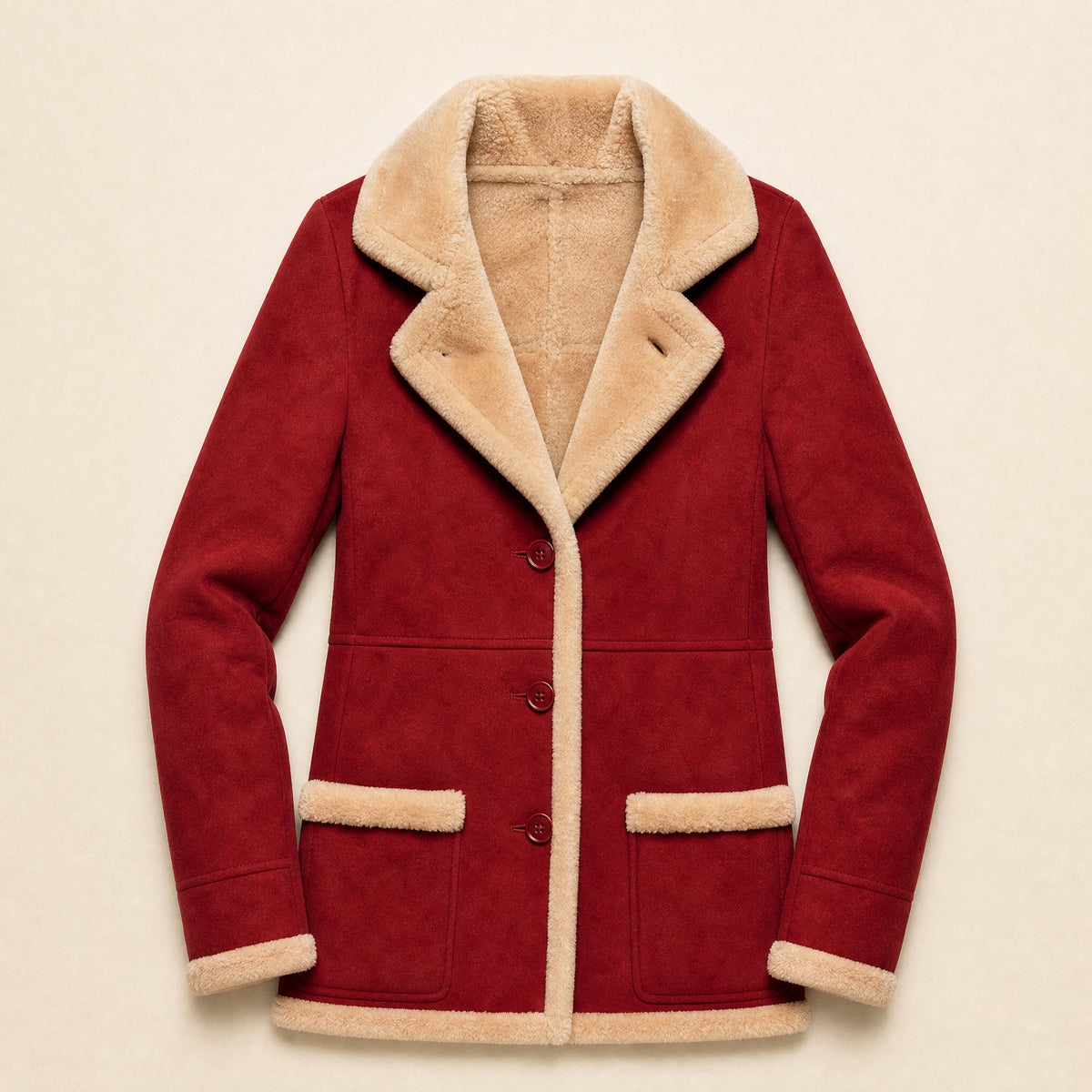 Abyss Suede Shearling Jacket in Red
