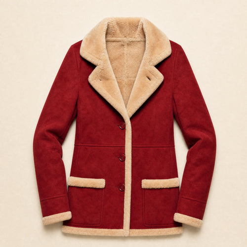 Abyss Suede Shearling Jacket in Red