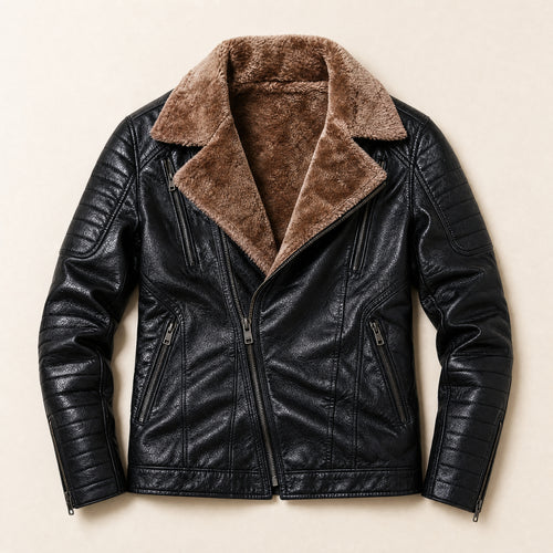 Adit Leather Shearling Jacket in Black