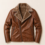 Adit Leather Shearling Jacket in Brown