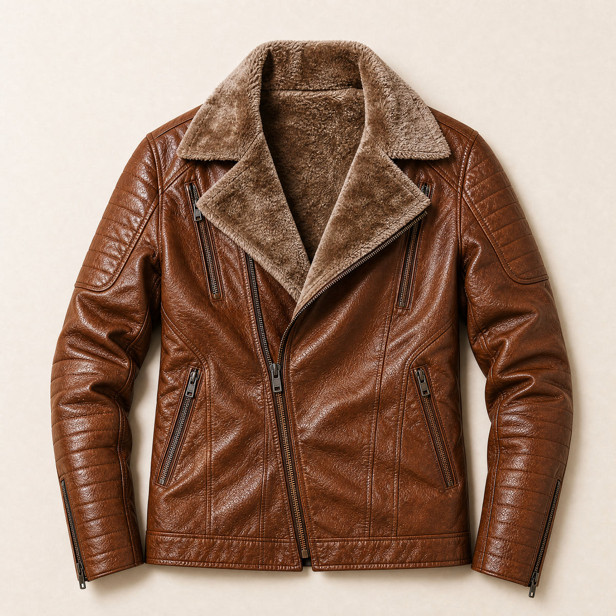 Adit Leather Shearling Jacket in Brown