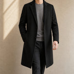 Agate Long Single-Breasted Overcoat in Black