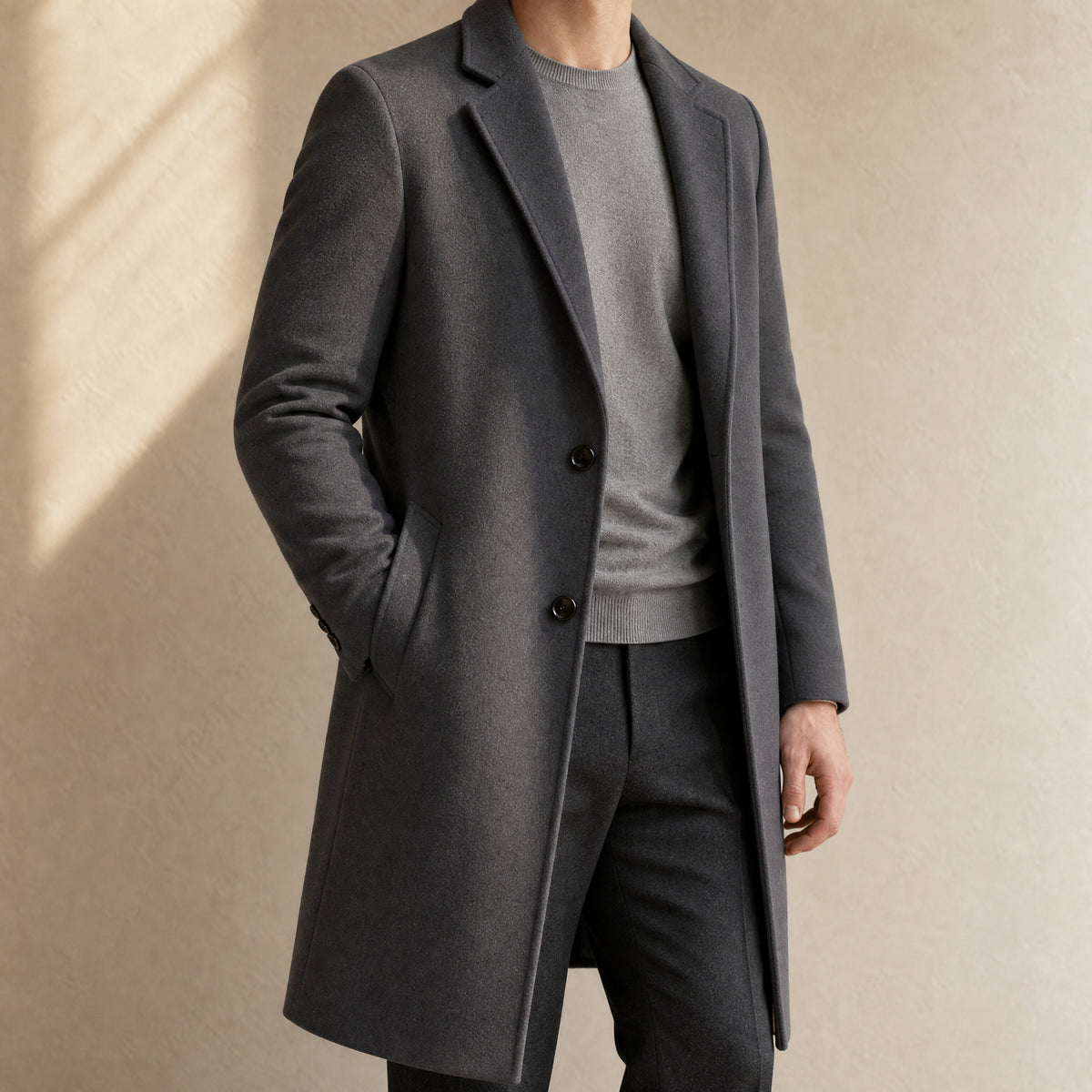 Agate Long Single-Breasted Overcoat in Dark Gray