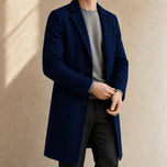 Agate Long Single-Breasted Overcoat in Navy Blue