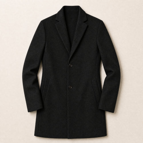Alpine Stand-Collar Overcoat in Black