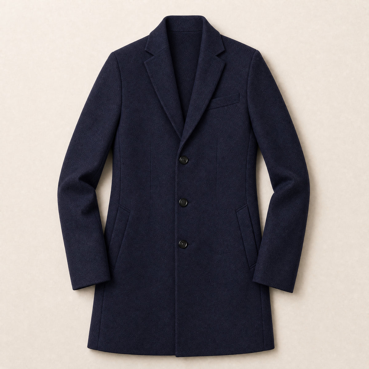 Alpine Stand-Collar Overcoat in Navy Blue