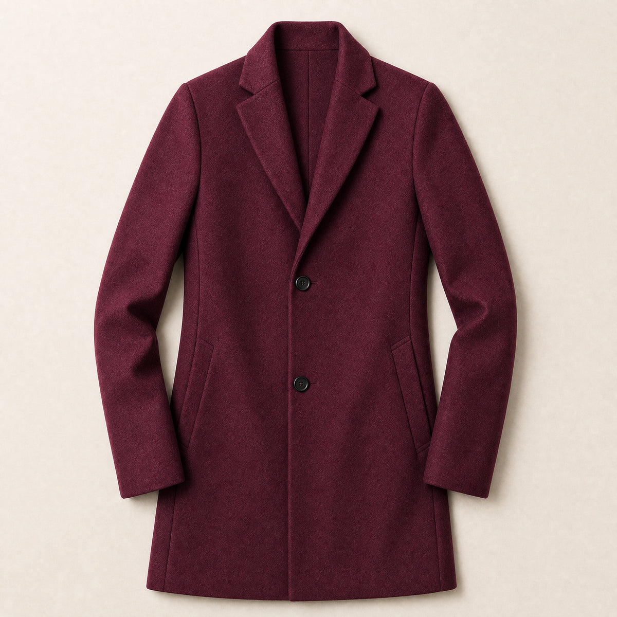 Alpine Stand-Collar Overcoat in Wine Red