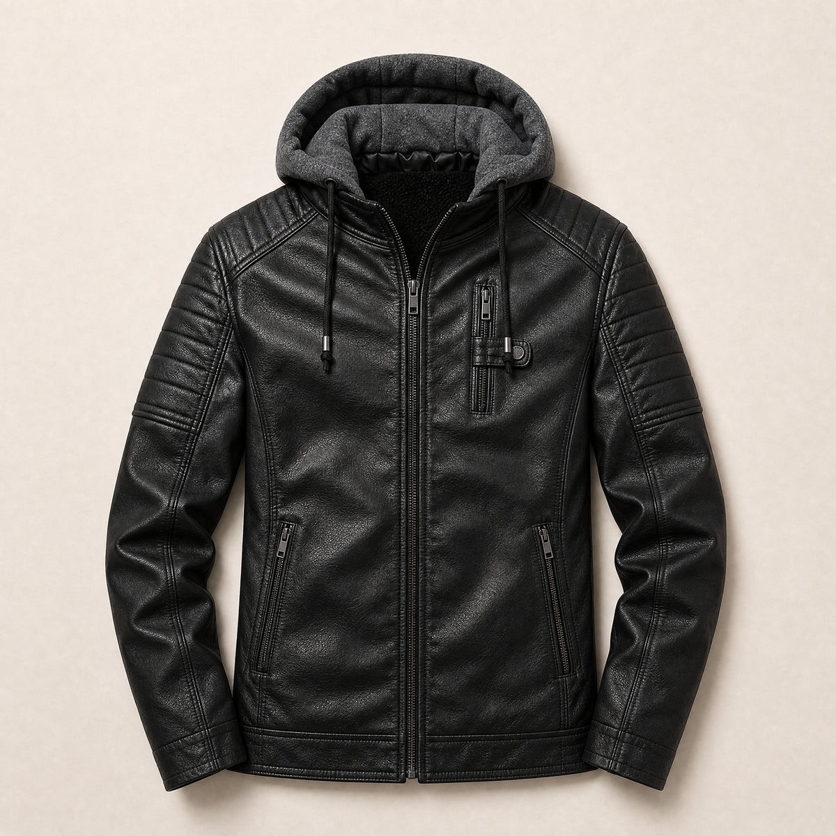 Arbor Fleece-Lined Leather Jacket in Black