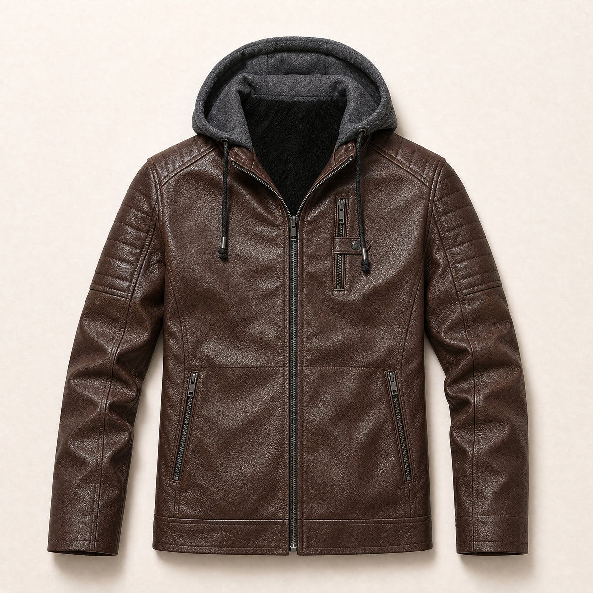 Arbor Fleece-Lined Leather Jacket in Brown