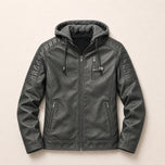 Arbor Fleece-Lined Leather Jacket in Dark Gray