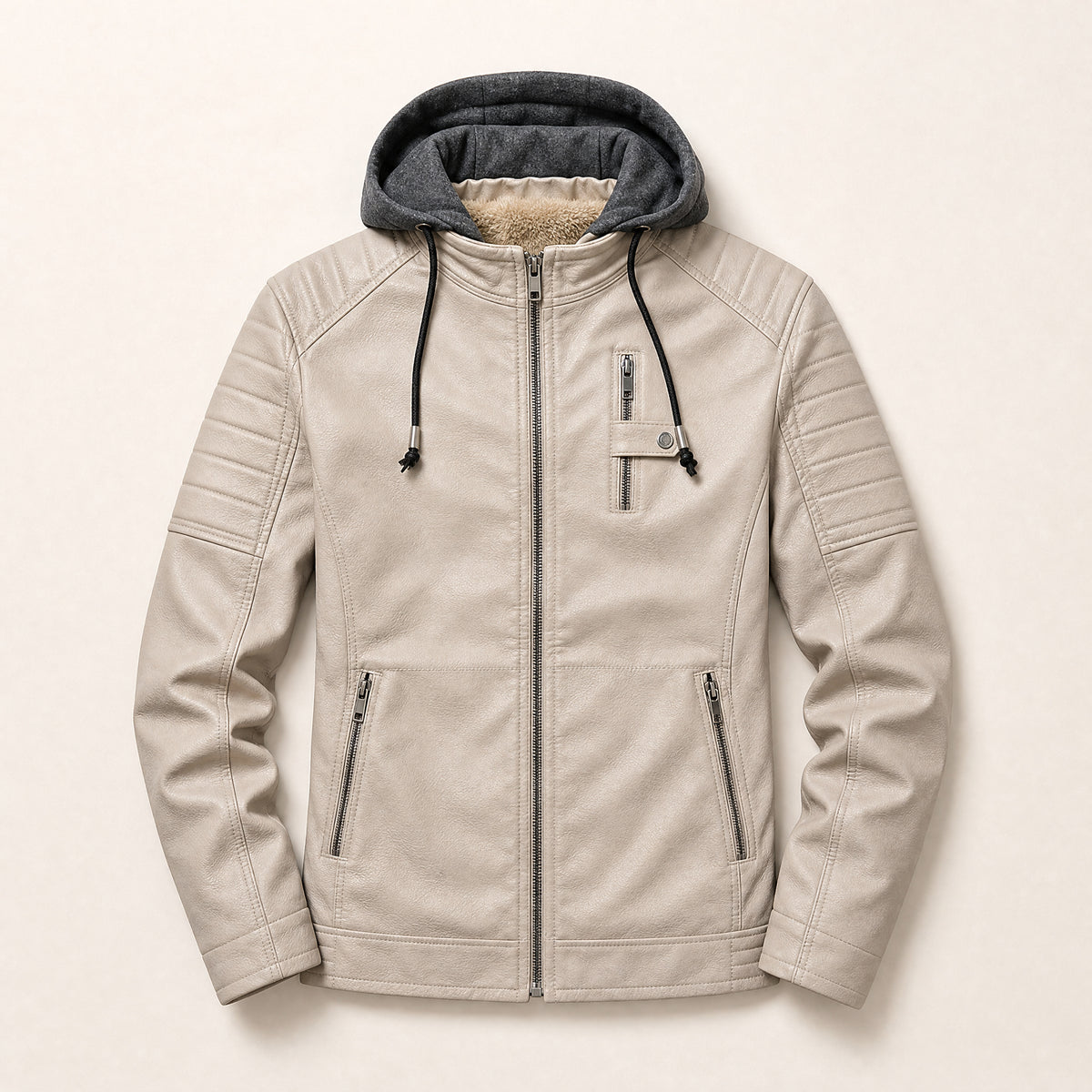Arbor Fleece-Lined Leather Jacket in Gray