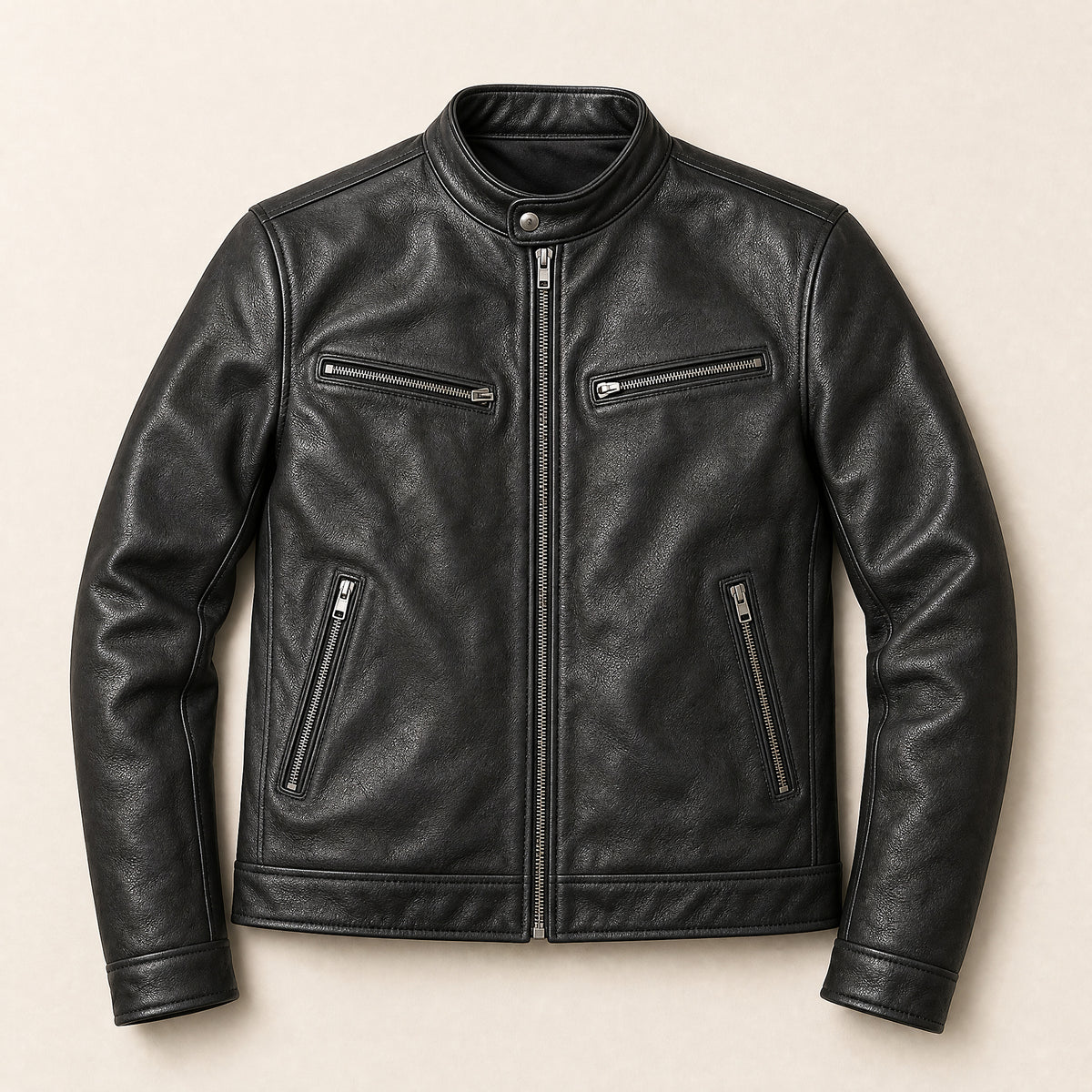Aurora Faux-Leather Cafe Racer Jacket in Black