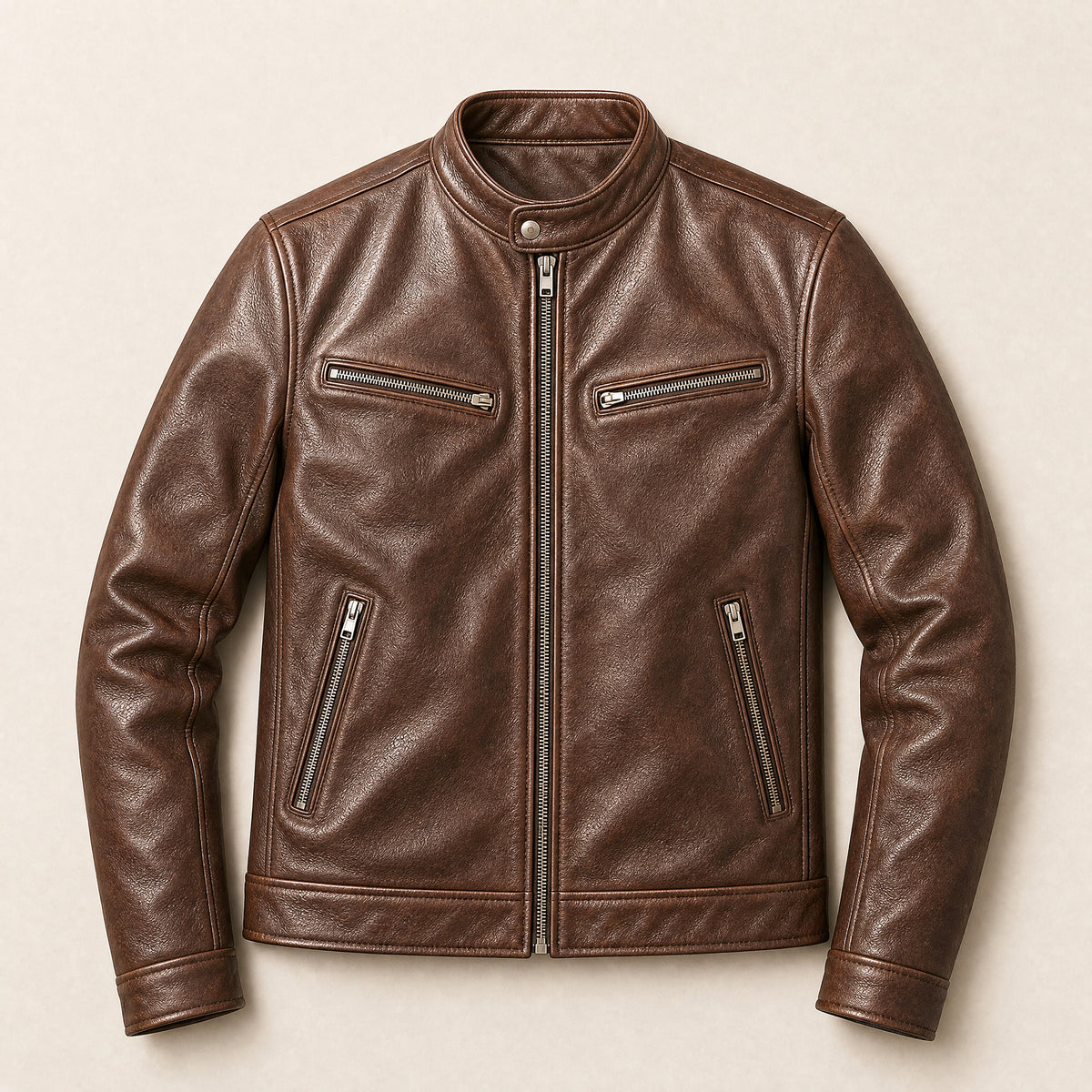 Aurora Faux-Leather Cafe Racer Jacket in Brown