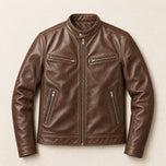 Aurora Faux-Leather Cafe Racer Jacket in Brown
