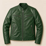 Aurora Faux-Leather Cafe Racer Jacket in Olive Green