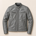 Aurora Faux-Leather Cafe Racer Jacket in Space Gray