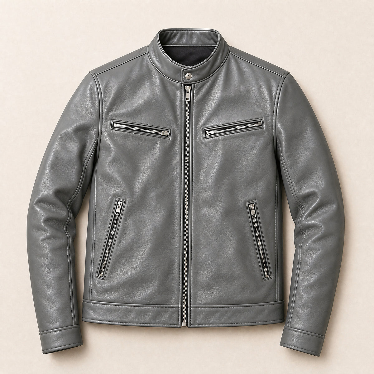 Aurora Faux-Leather Cafe Racer Jacket in Space Gray