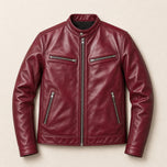 Aurora Faux-Leather Cafe Racer Jacket in Wine Red