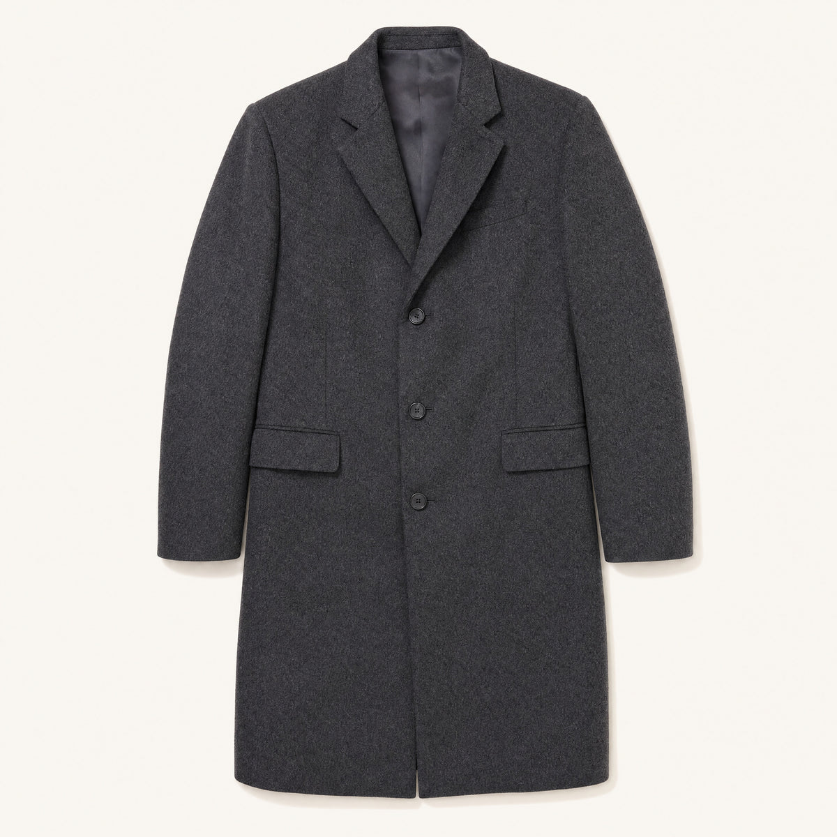 The Banner Men's Wool-Blend Overcoat in Charcoal, front flat lay