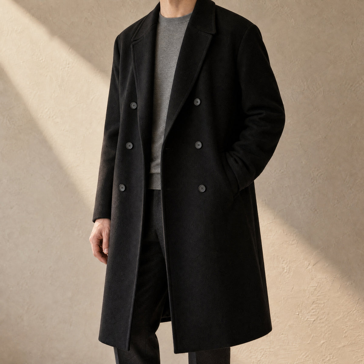 Bight Double-Breasted Overcoat in Black