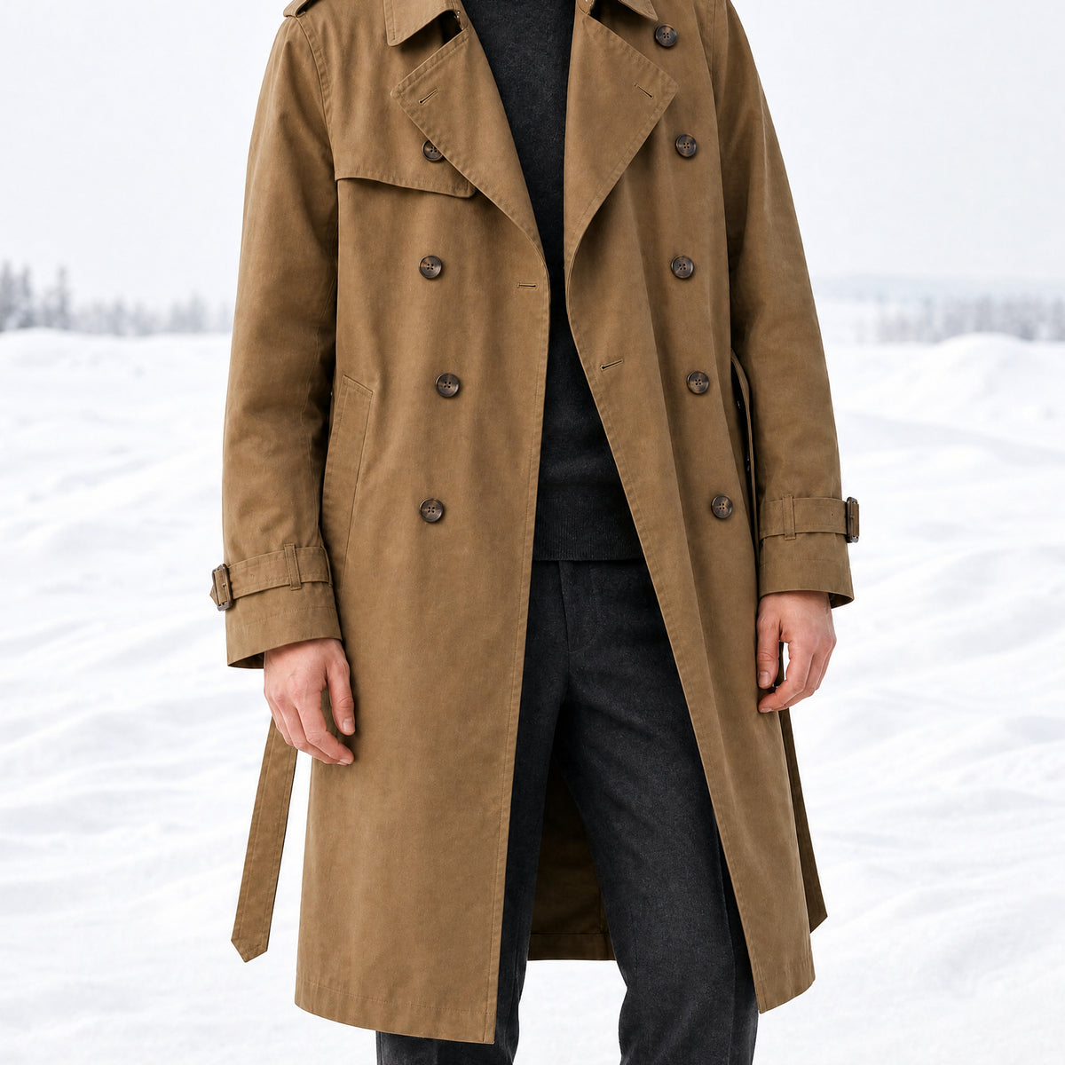 Blackthorn Long Trench Coat in Khaki