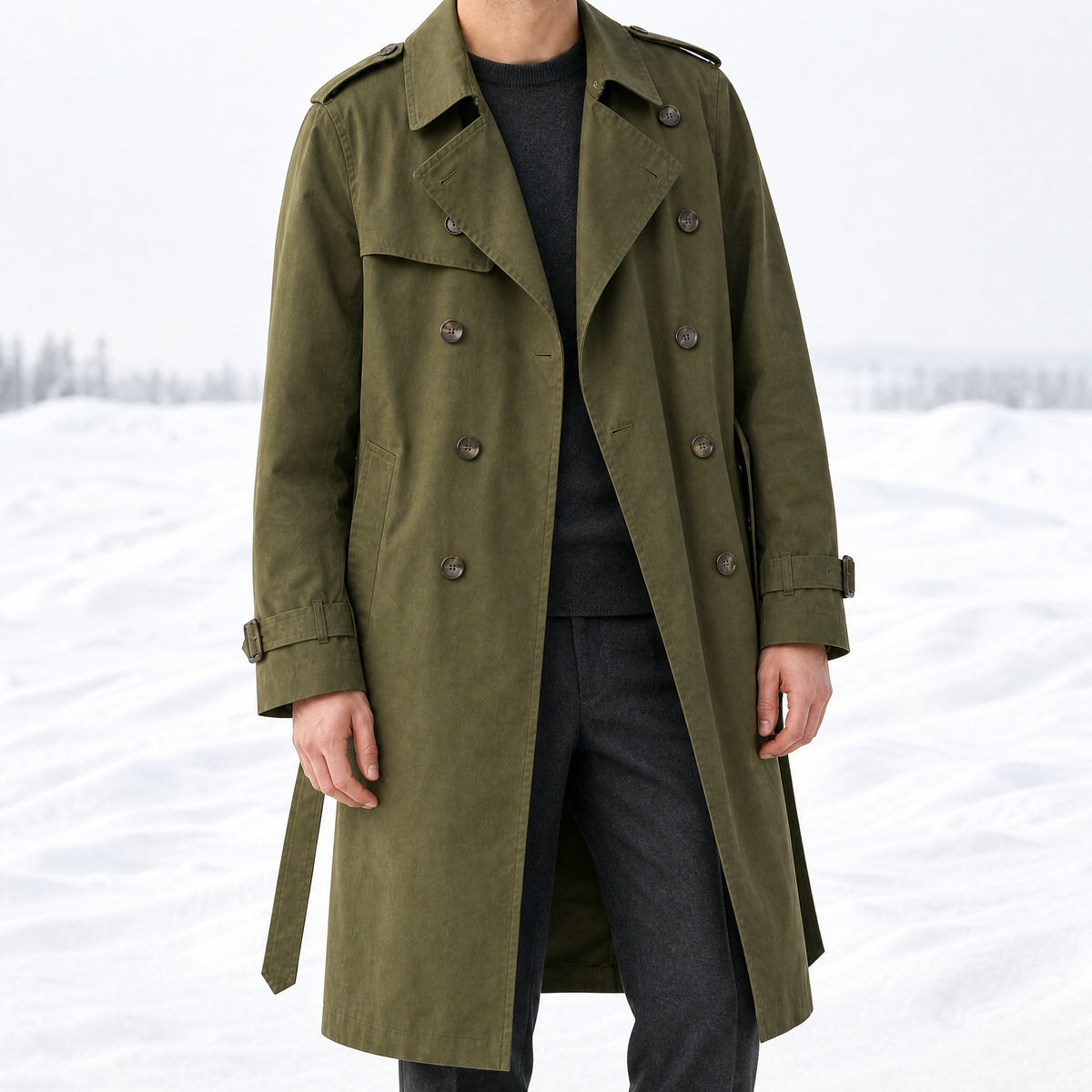 Blackthorn Long Trench Coat in Military Green