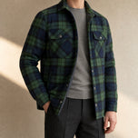 Blizzard Sherpa-Lined Shirt Jacket in Dark Green Plaid