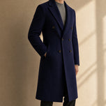 Bough Long Double-Breasted Overcoat in Navy Blue