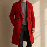Bough Long Double-Breasted Overcoat in Wine Red