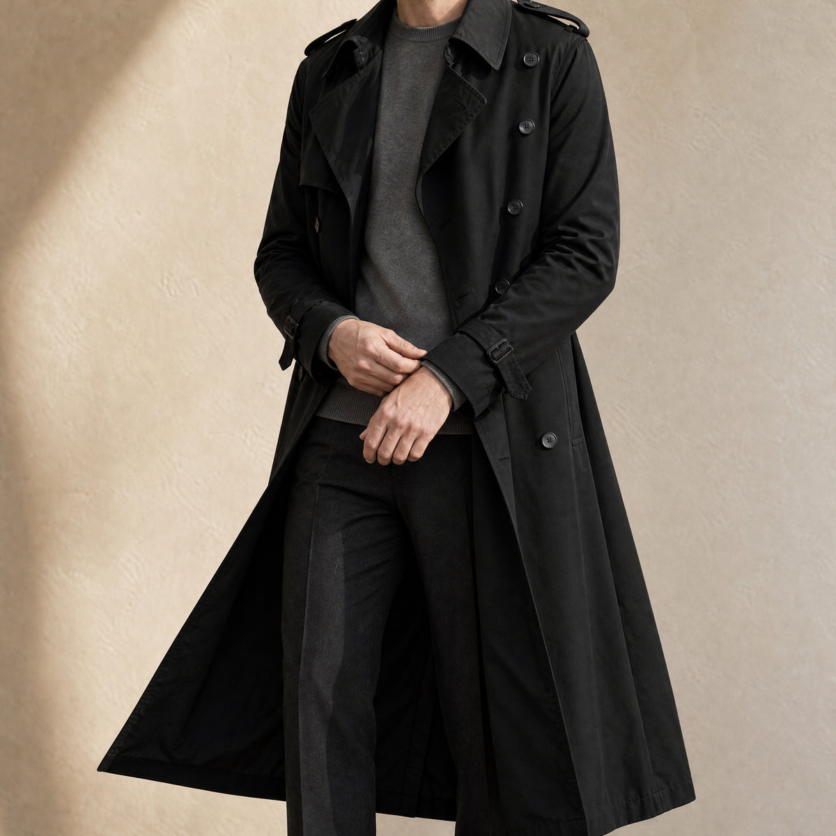 Brook Double-Breasted Trench Coat in Black