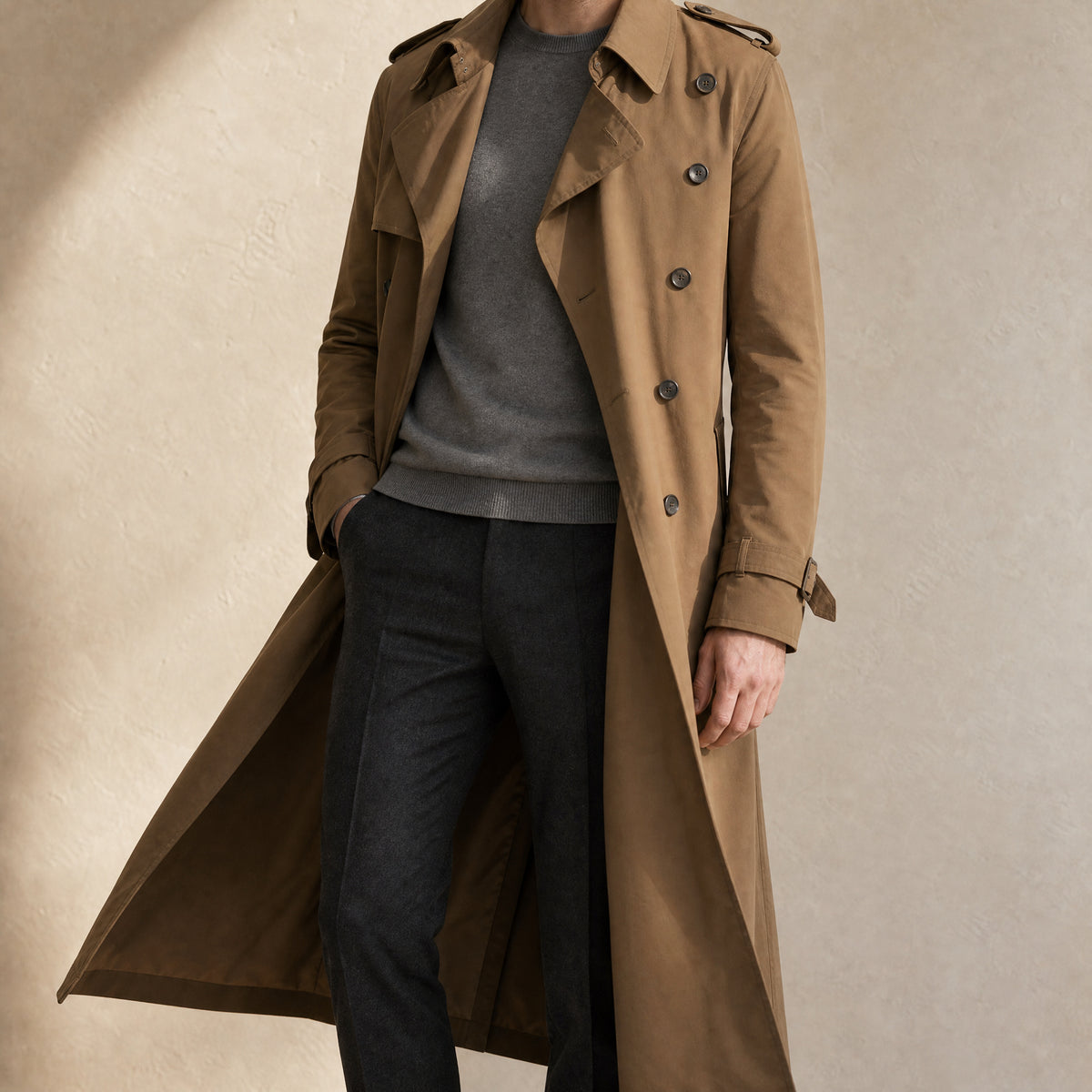 Brook Double-Breasted Trench Coat in Khaki
