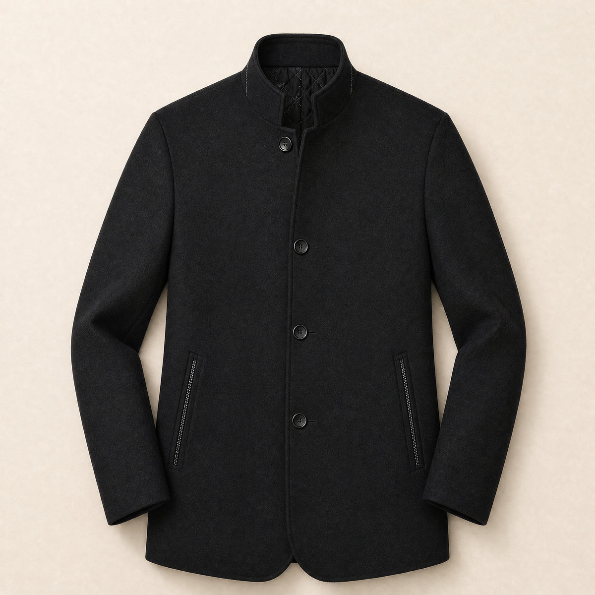 Cairn Stand-Collar Wool-Blend Coat in Black