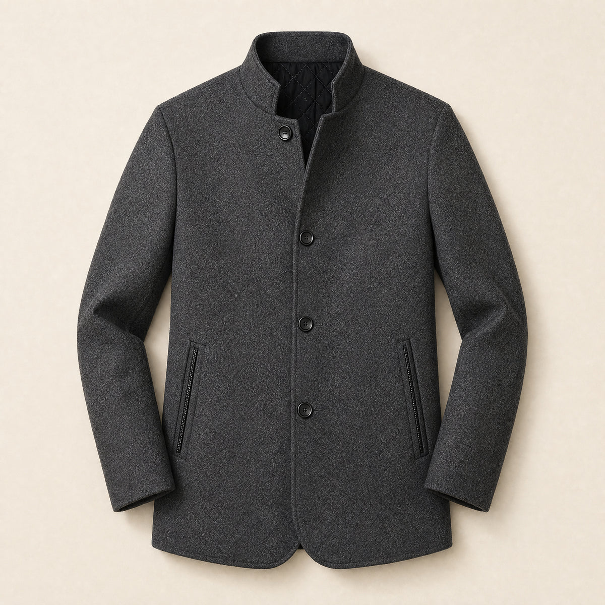 Cairn Stand-Collar Wool-Blend Coat in Dark Gray