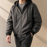 Canyon Suede Hooded Bomber Jacket in Charcoal Gray