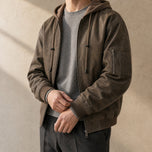 Canyon Suede Hooded Bomber Jacket in Coffee