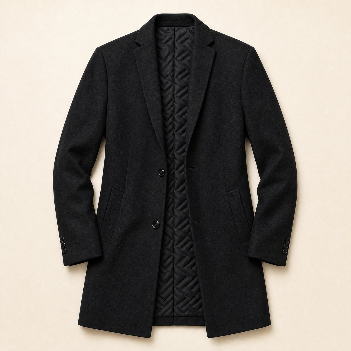 Cascade Wool-Blend Overcoat in Black