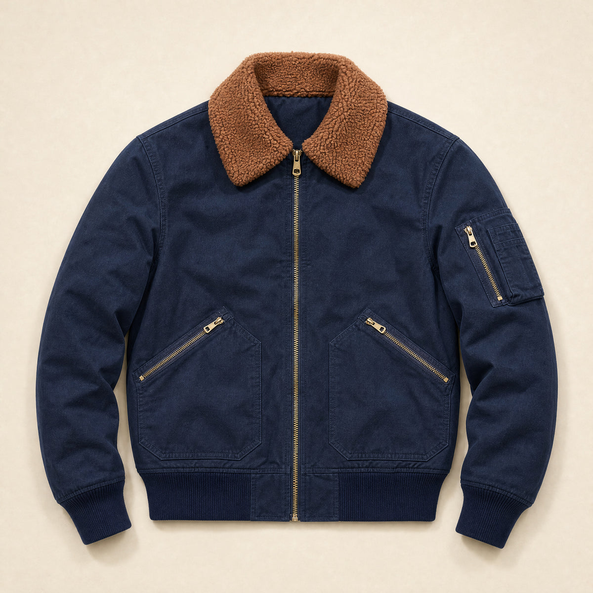 Cataract Sherpa-Lined Bomber Jacket in Navy