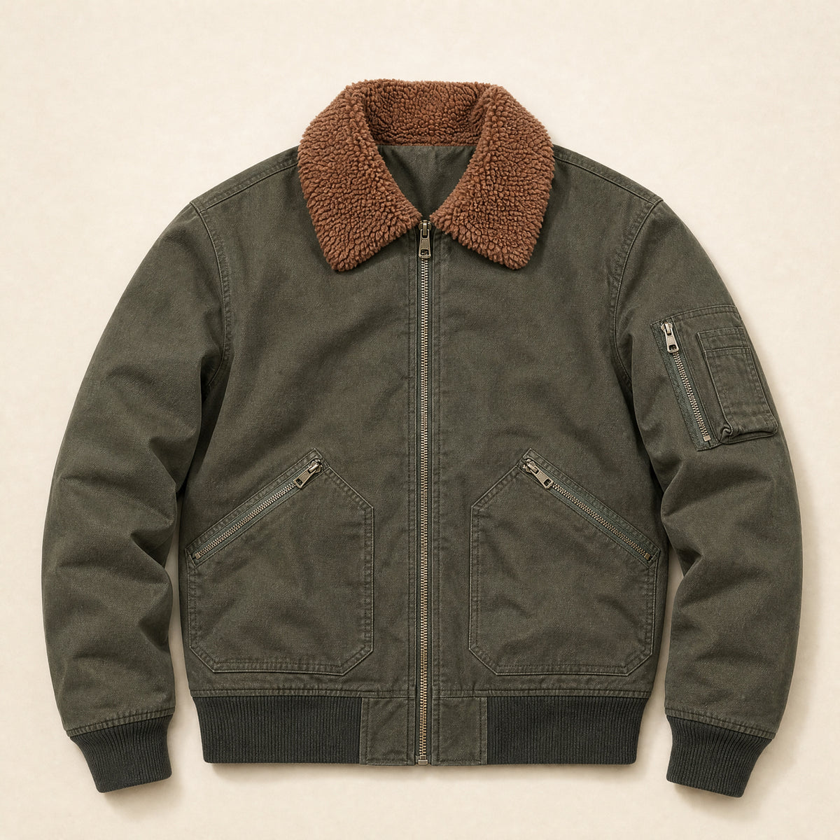 Cataract Sherpa-Lined Bomber Jacket in Olive