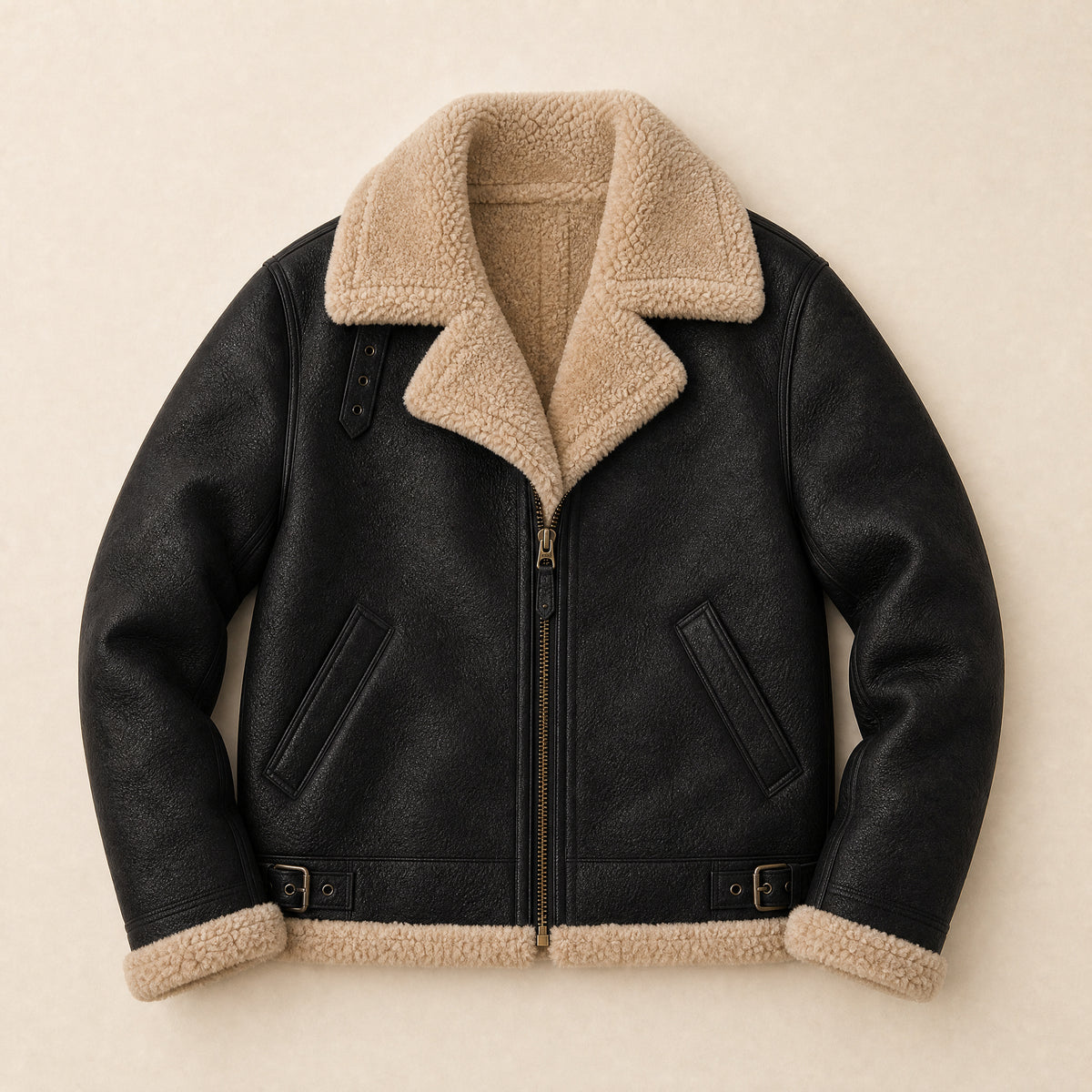 Cedar Faux-Shearling Aviator Jacket in Black