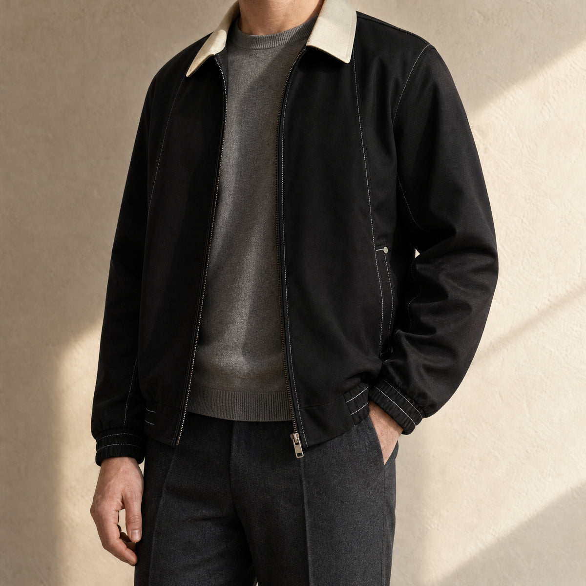 Chalk Classic Bomber Jacket in Black