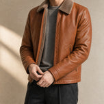 Chasm Leather Shearling Jacket in Red Brown