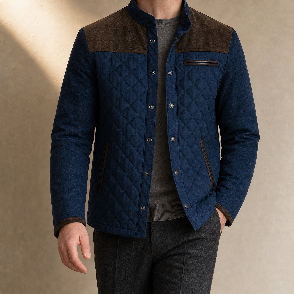 Chestnut Quilted Cotton Jacket in Coffee Blue