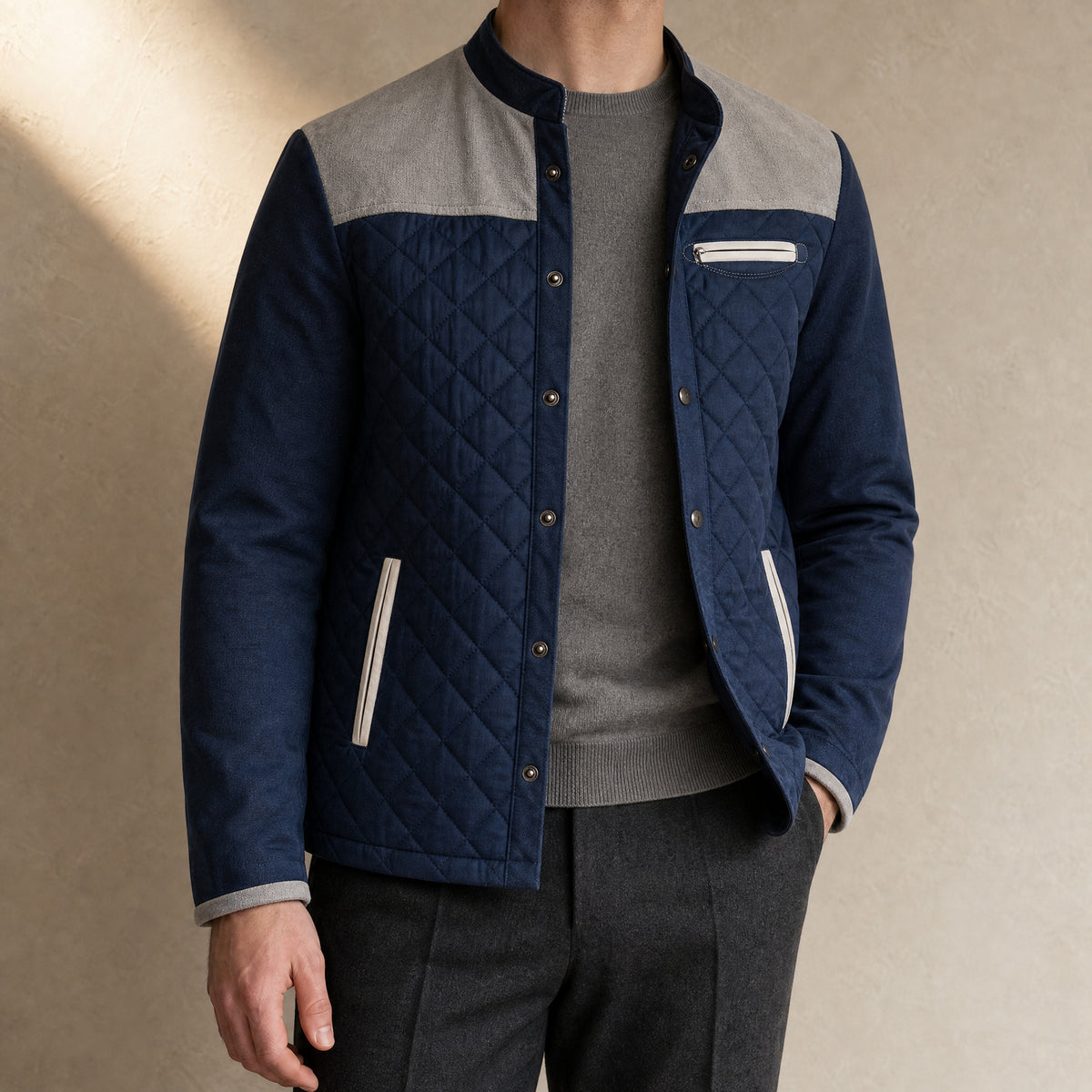 Chestnut Quilted Cotton Jacket in Gray Blue