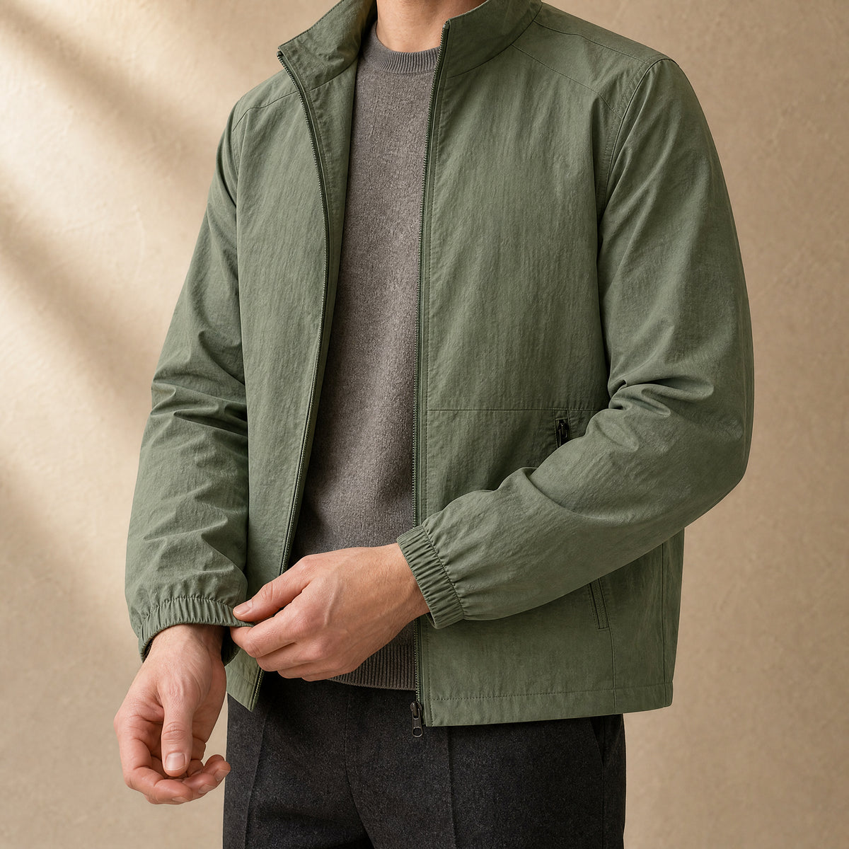 Cinder Lightweight Windbreaker Jacket in Army Green