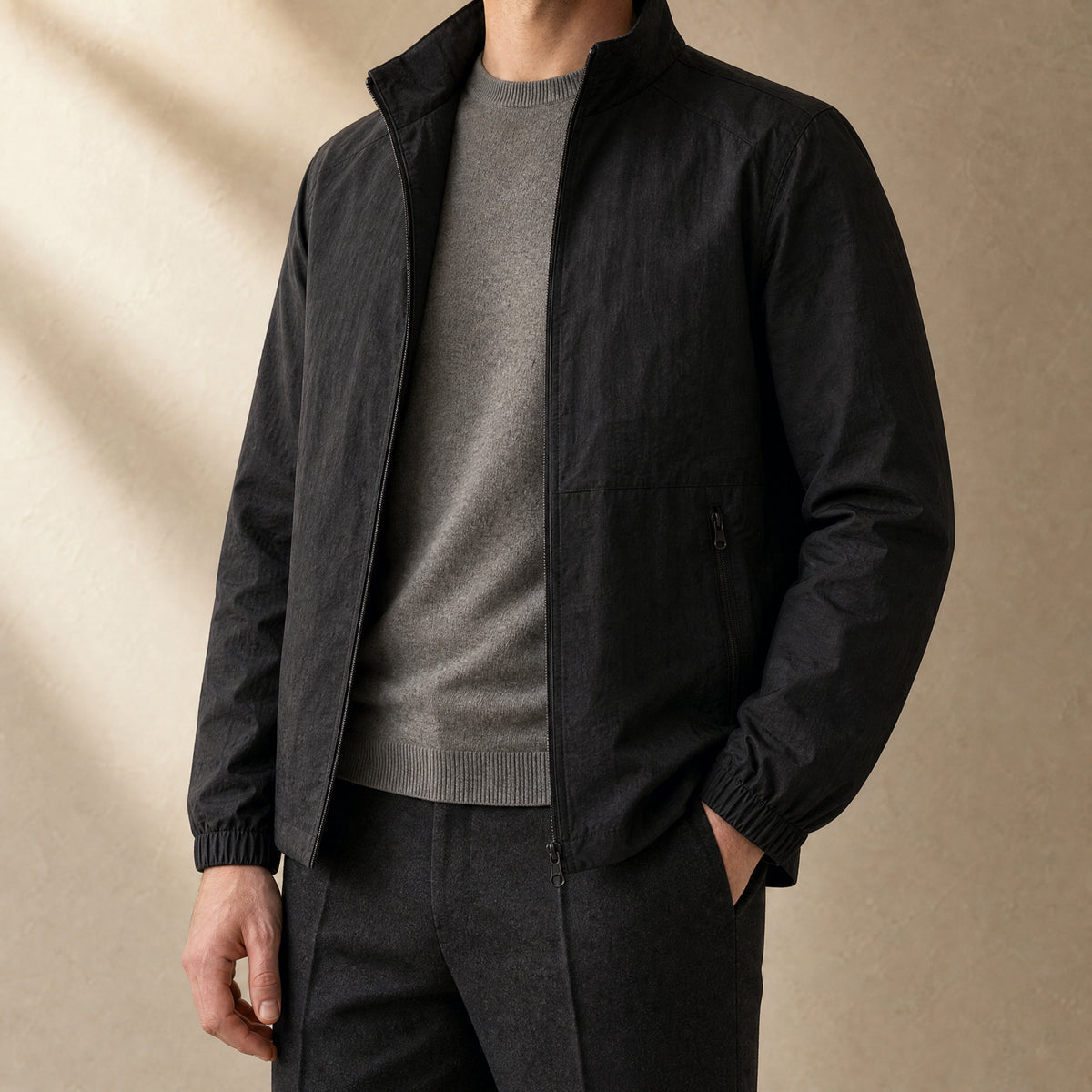 Cinder Lightweight Windbreaker Jacket in Black