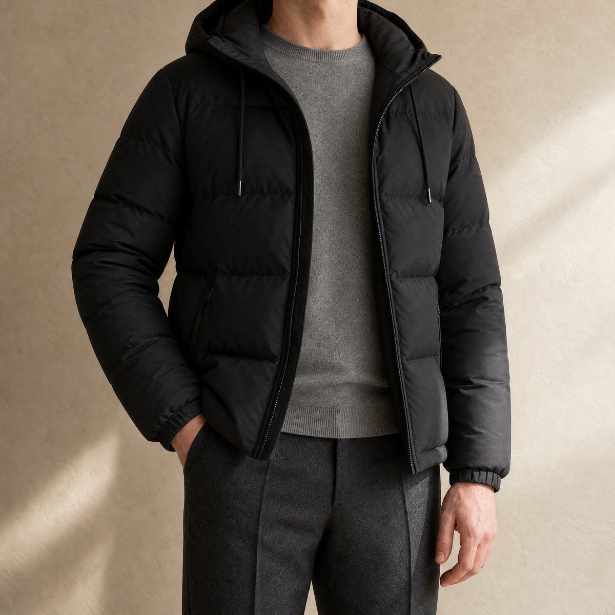 Cirrus Hooded Puffer Jacket in Black