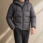 Cirrus Hooded Puffer Jacket in Dark Gray