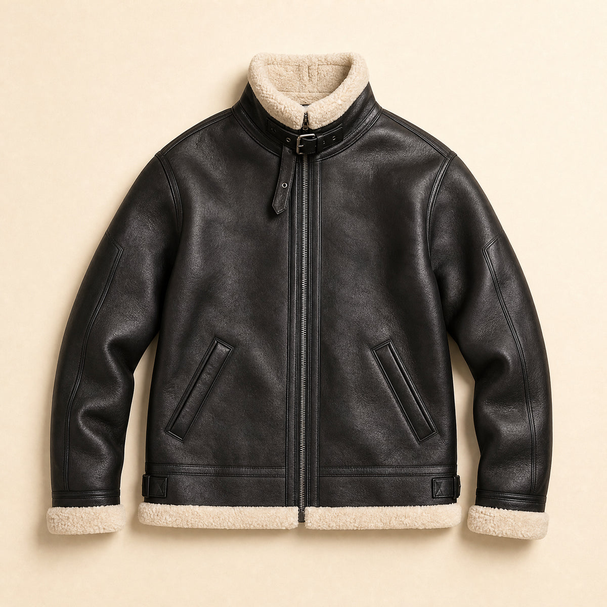 Clearwater Fleece-Lined Leather Jacket in Black