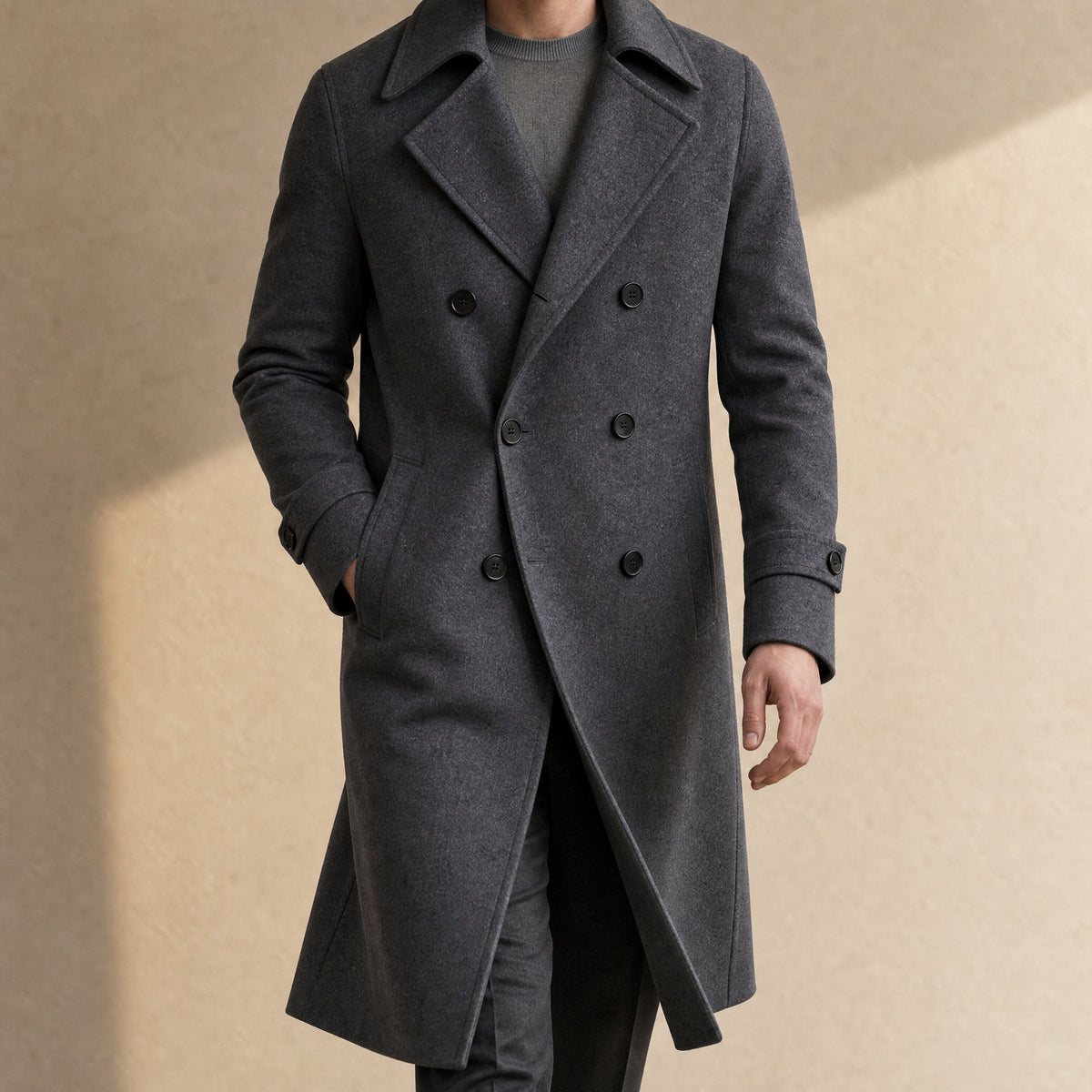 Combe Double-Breasted Topcoat in Dark Gray